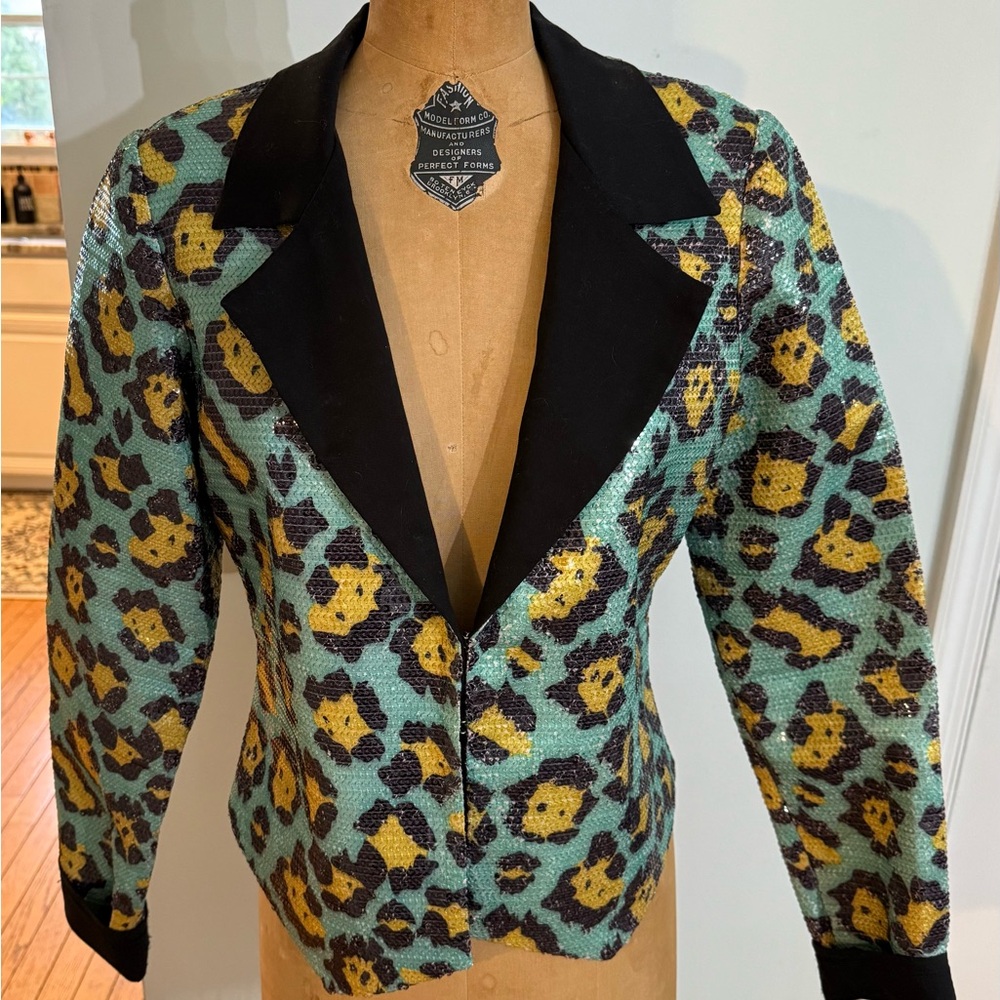 Betsey Johnson Leopard Print Sequin Runway Jacket
